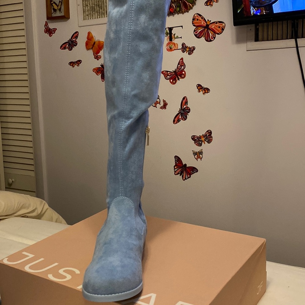 JustFab Light Blue Over the Knee Boots